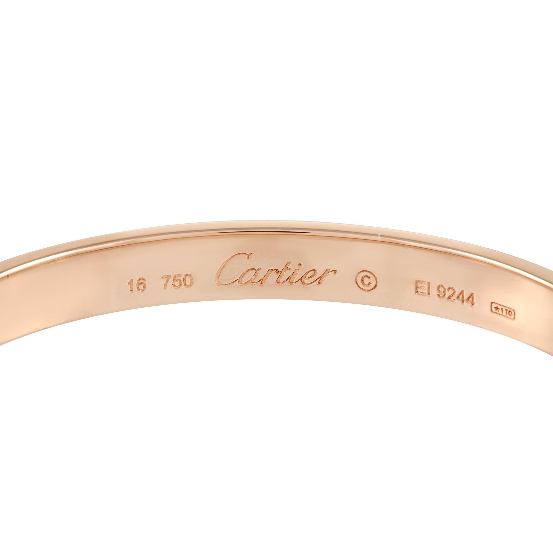 Cartier LOVE 18K Rose Gold Bracelet Size 16