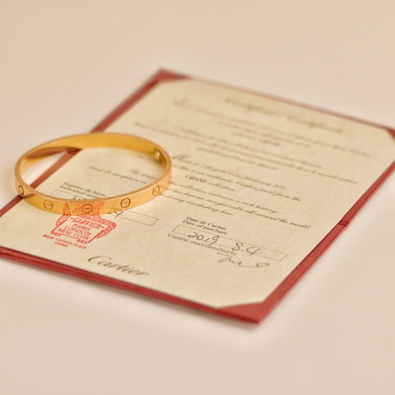 Cartier Love 18k Rose Gold Bracelet Size 18 In Excellent Condition In Banbury, GB