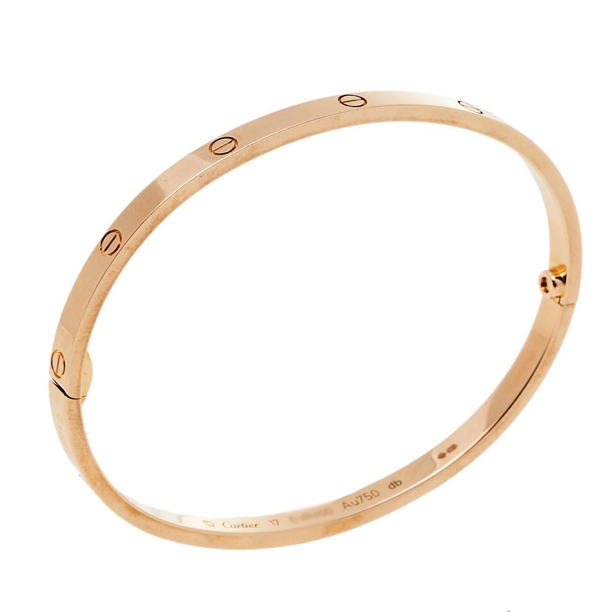 Cartier Love 18K Rose Gold Bracelet SM 17 In Good Condition In Dubai, Al Qouz 2