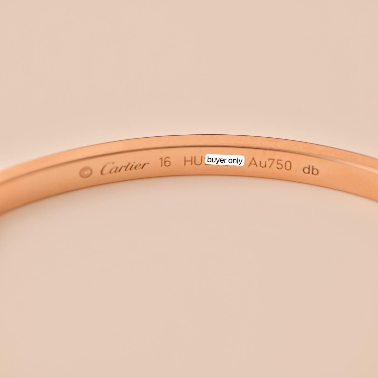 Cartier Love 18K Rose Gold Bracelet Small Model Size 16 For Sale 2