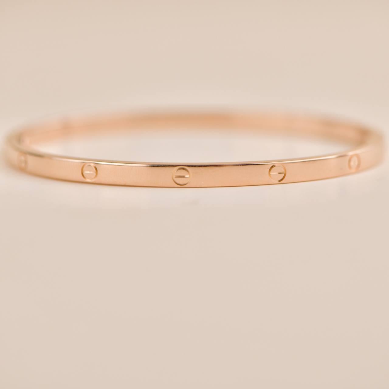Women's or Men's Cartier Love 18K Rose Gold Bracelet Small Model Size 17 For Sale