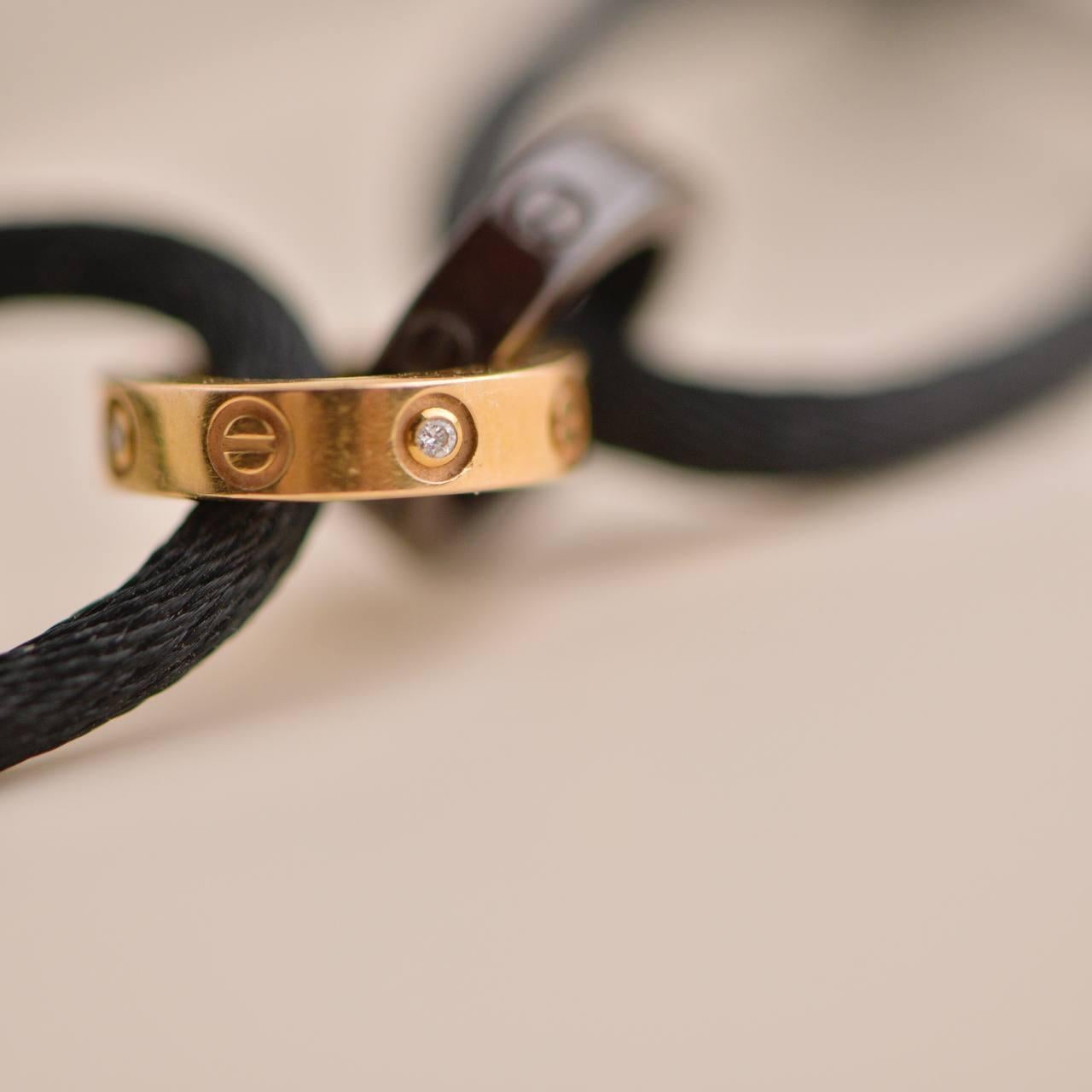 Cartier Love 18K Rose Gold Ceramic 4 Diamonds Black Silk Cord Bracelet 3