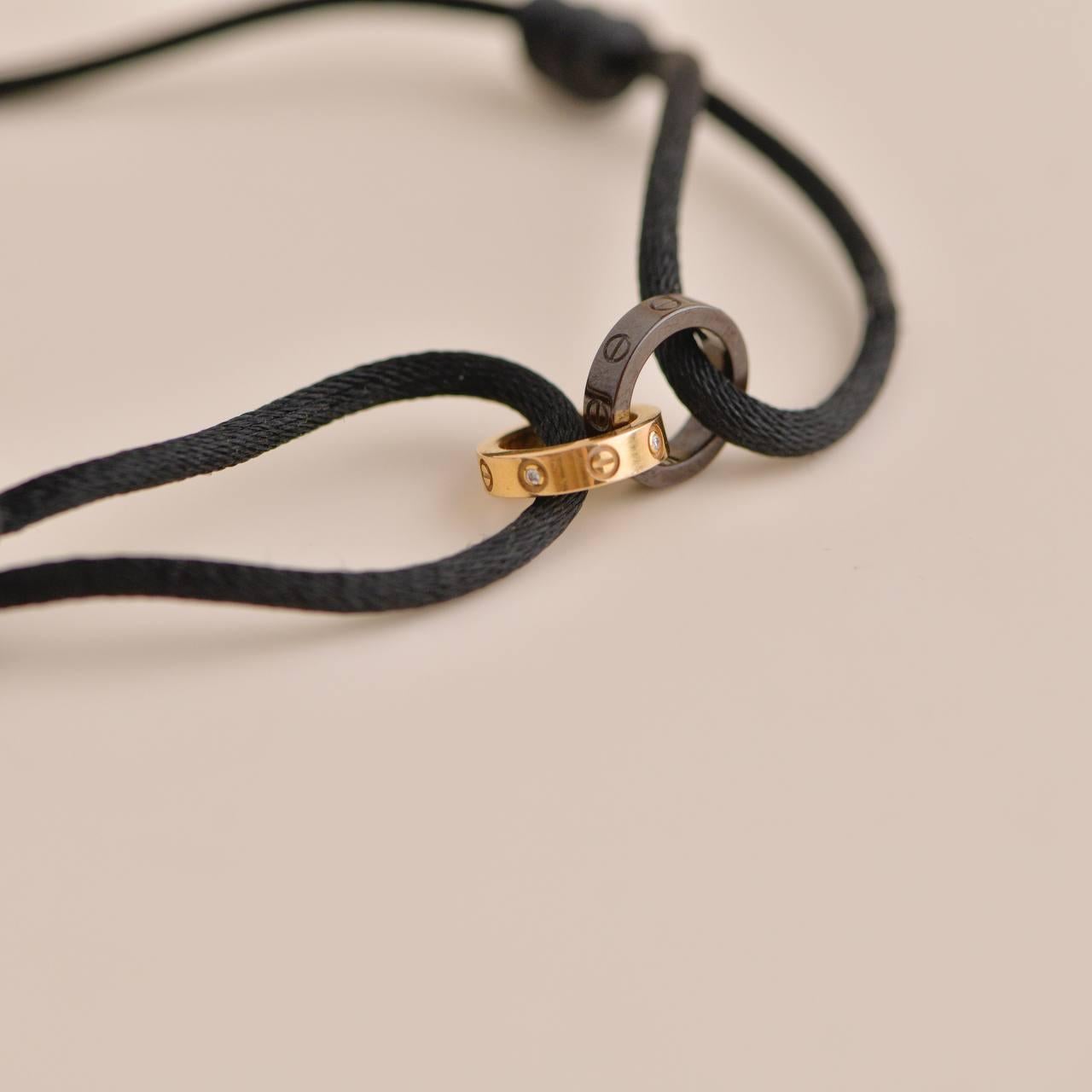 Cartier Love 18K Rose Gold Ceramic 4 Diamonds Black Silk Cord Bracelet 4