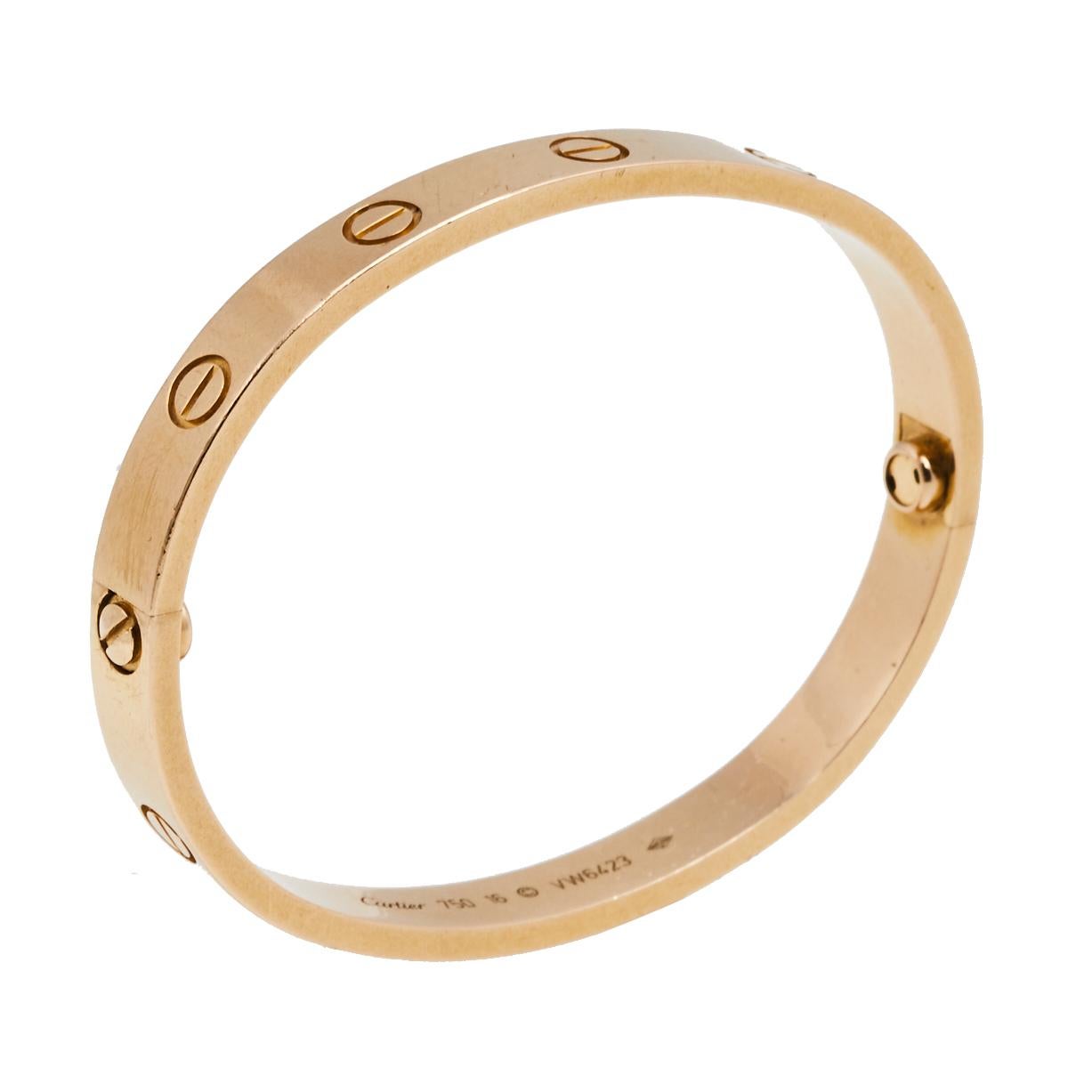 Contemporary Cartier Love 18k Rose Gold Cuff Bracelet 16