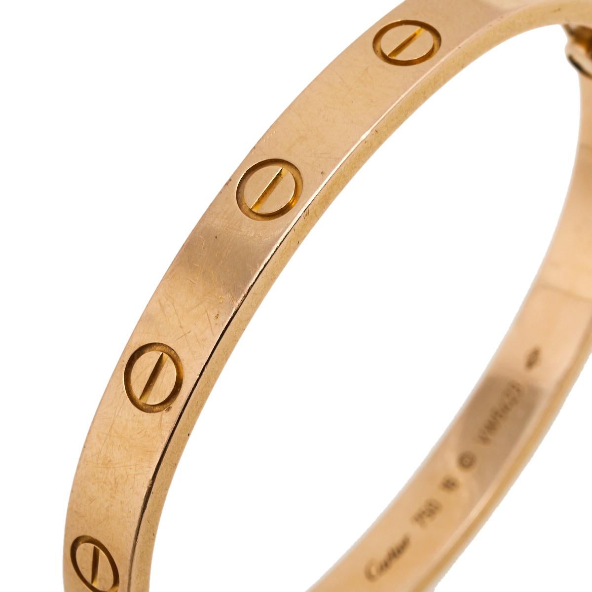 Cartier Love 18k Rose Gold Cuff Bracelet 16 In Good Condition In Dubai, Al Qouz 2