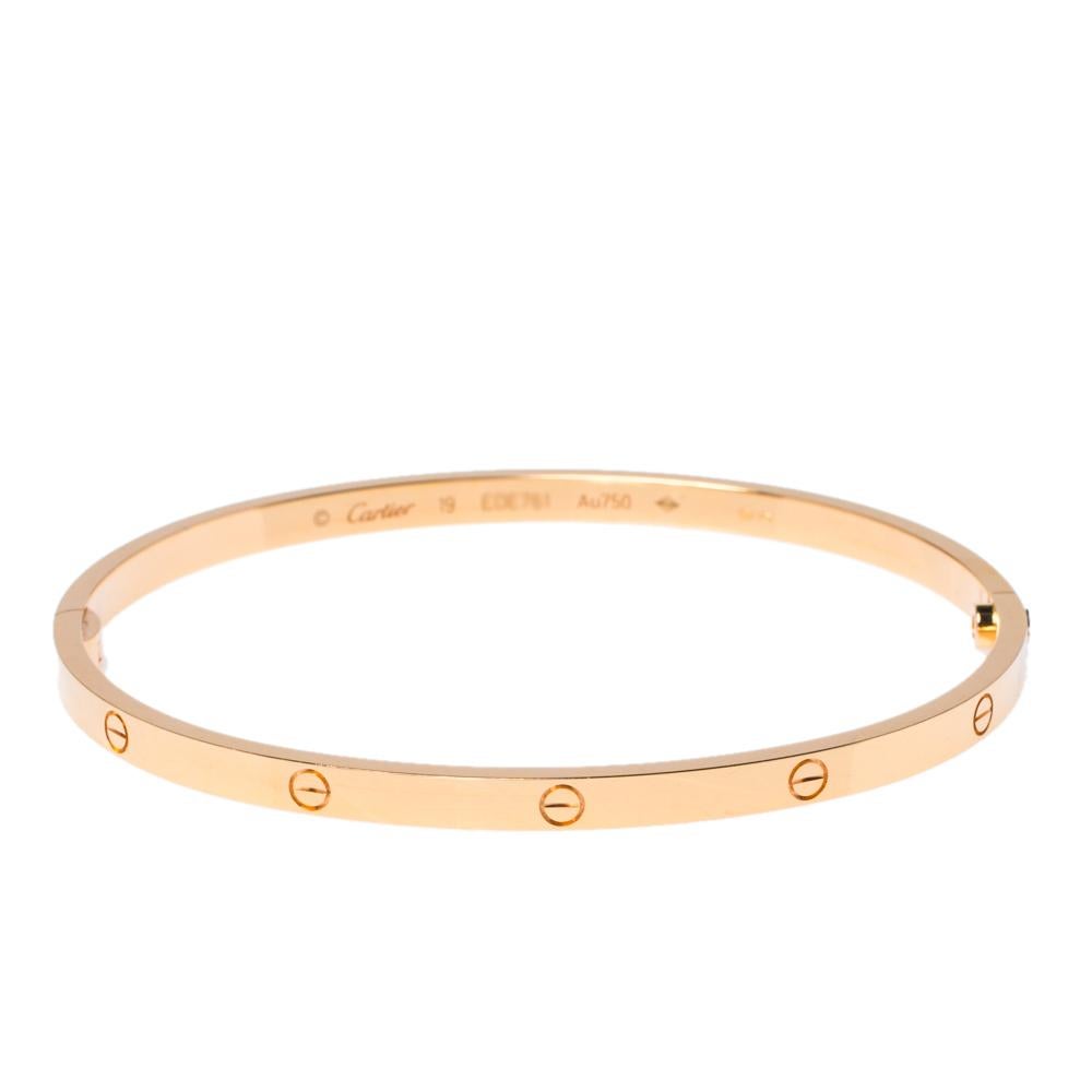 We fell in love with this Cartier LOVE bracelet at first glance. Look at its gorgeous yet subtle accents and picture how it will beautifully sit on your wrist and charm your peers. The creation is crafted from 18k rose gold and neatly detailed with