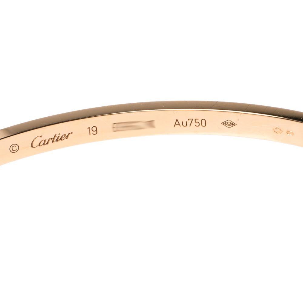 Cartier LOVE 18K Rose Gold Narrow Bangle Bracelet Size 19 2