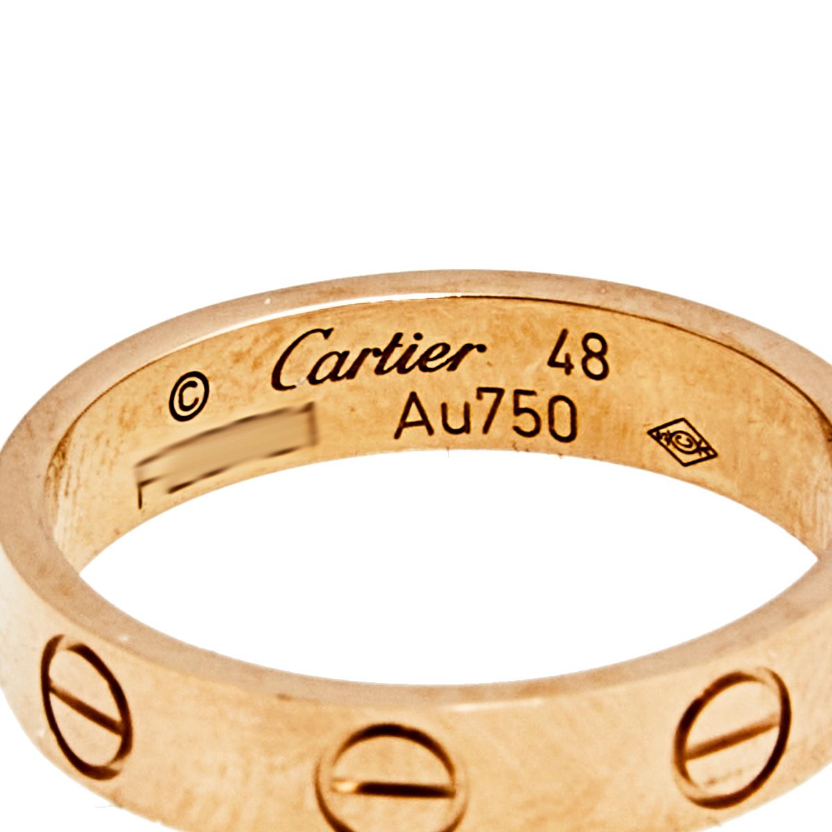Cartier Love 18K Rose Gold Narrow Wedding Band Ring 48 at 1stDibs