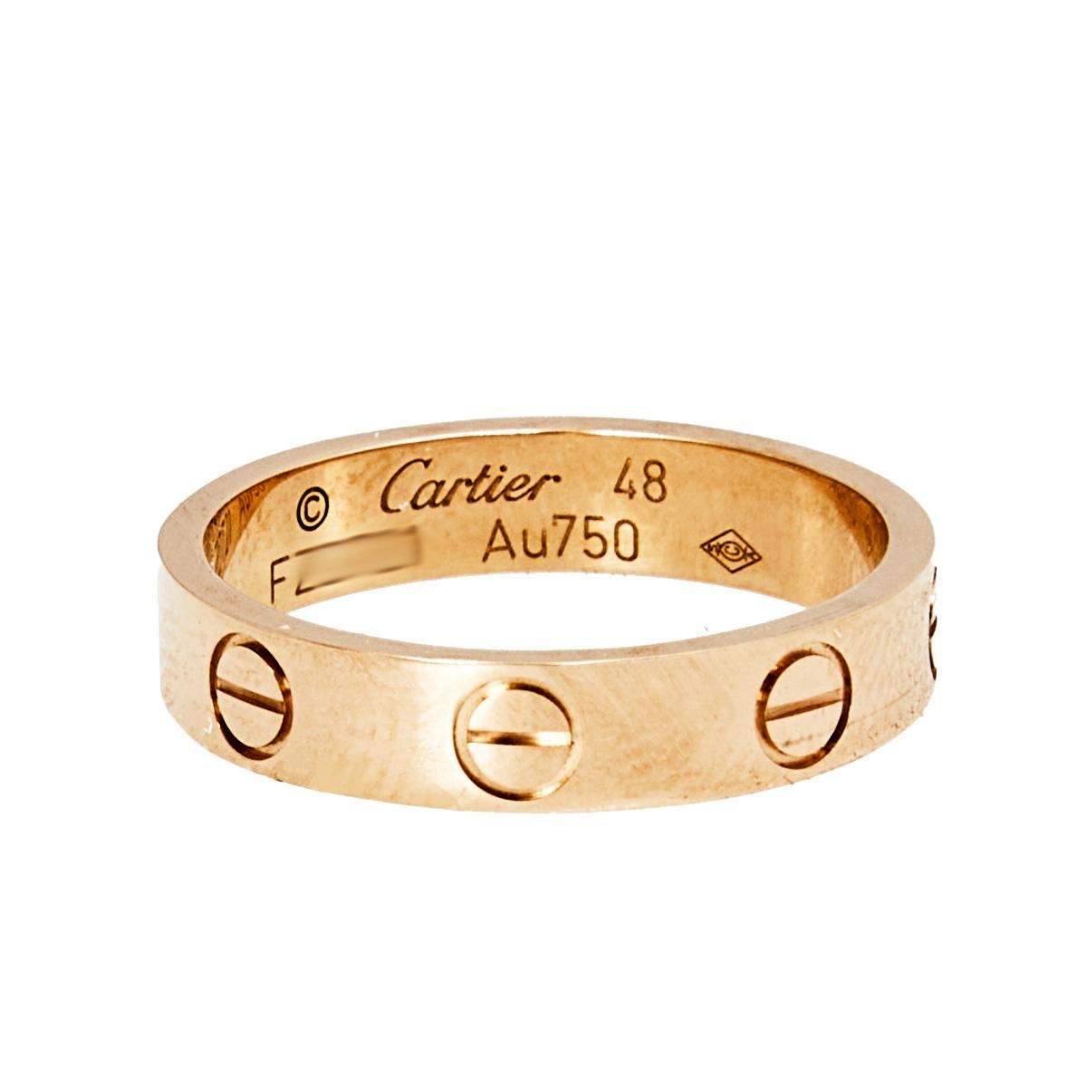 Cartier Love 18K Rose Gold Narrow Wedding Band Ring 48 at 1stDibs ...