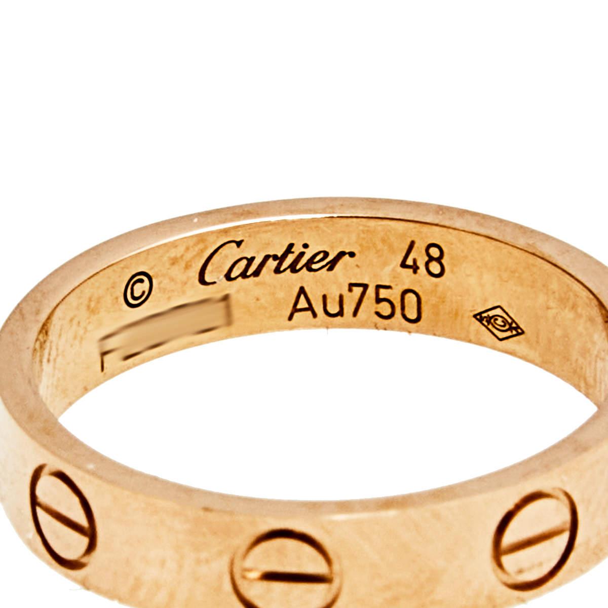 Cartier Love 18K Rose Gold Narrow Wedding Band Ring 48 at 1stDibs
