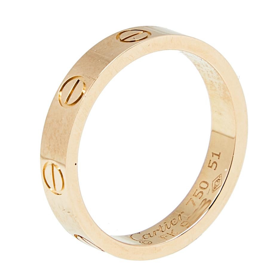 Contemporary Cartier Love 18K Rose Gold Narrow Wedding Band Ring 51