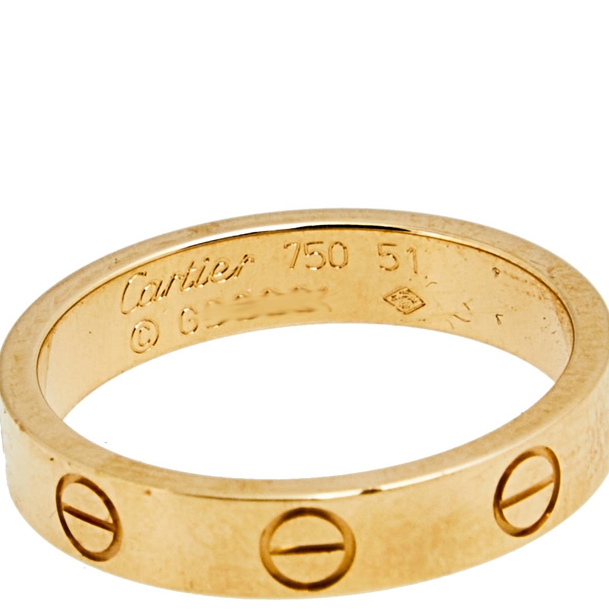 Cartier Love 18K Rose Gold Narrow Wedding Band Ring Size 51 In Good Condition In Dubai, Al Qouz 2