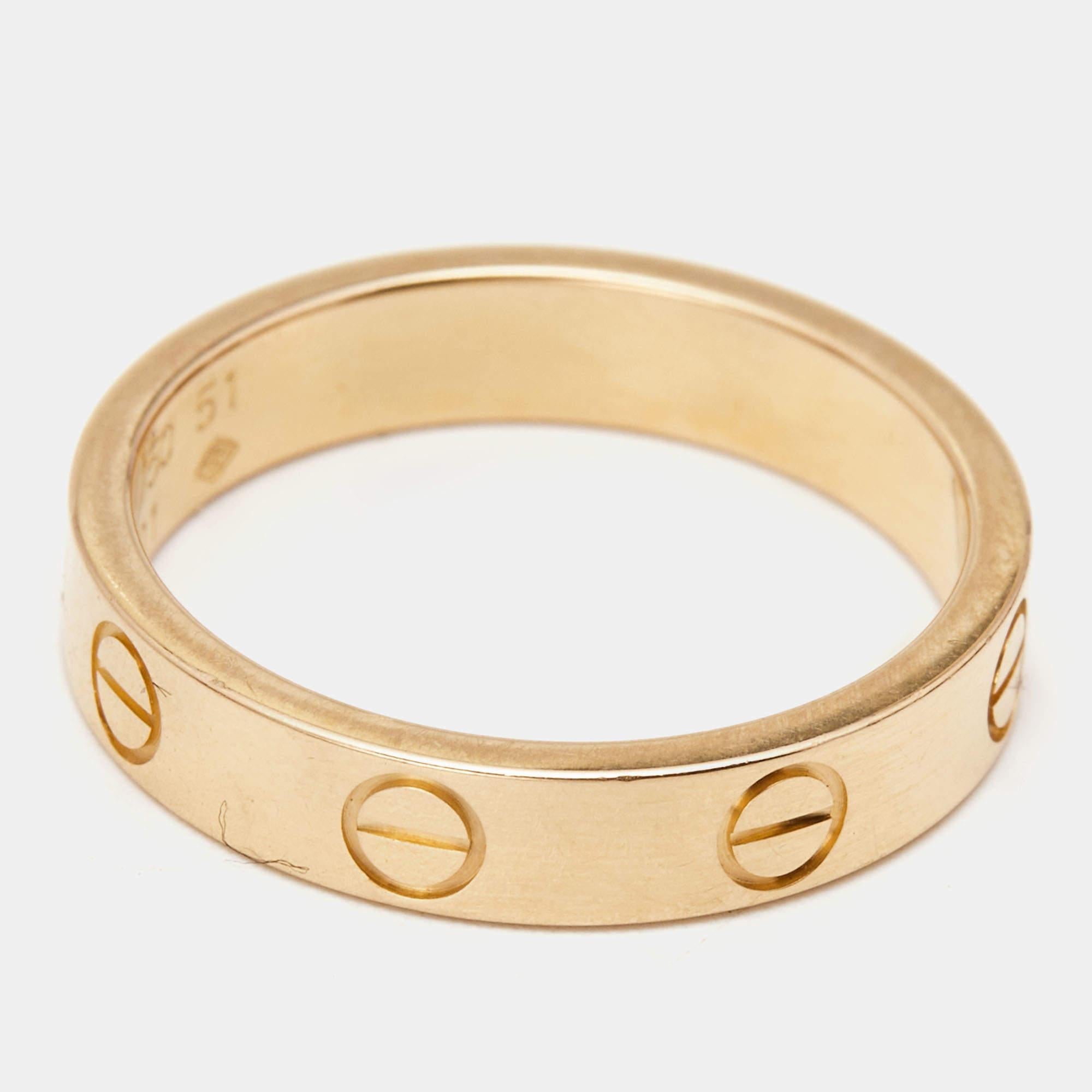 Cartier Love 18K Rose Gold Narrow Wedding Band Ring Size 51 1
