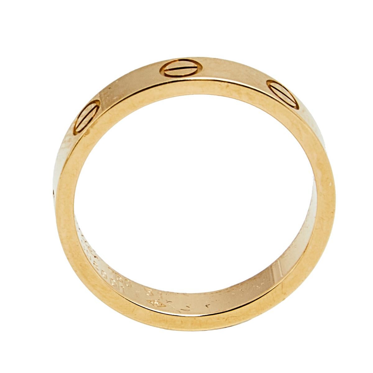 Women's Cartier Love 18K Rose Gold Narrow Wedding Band Ring Size 51