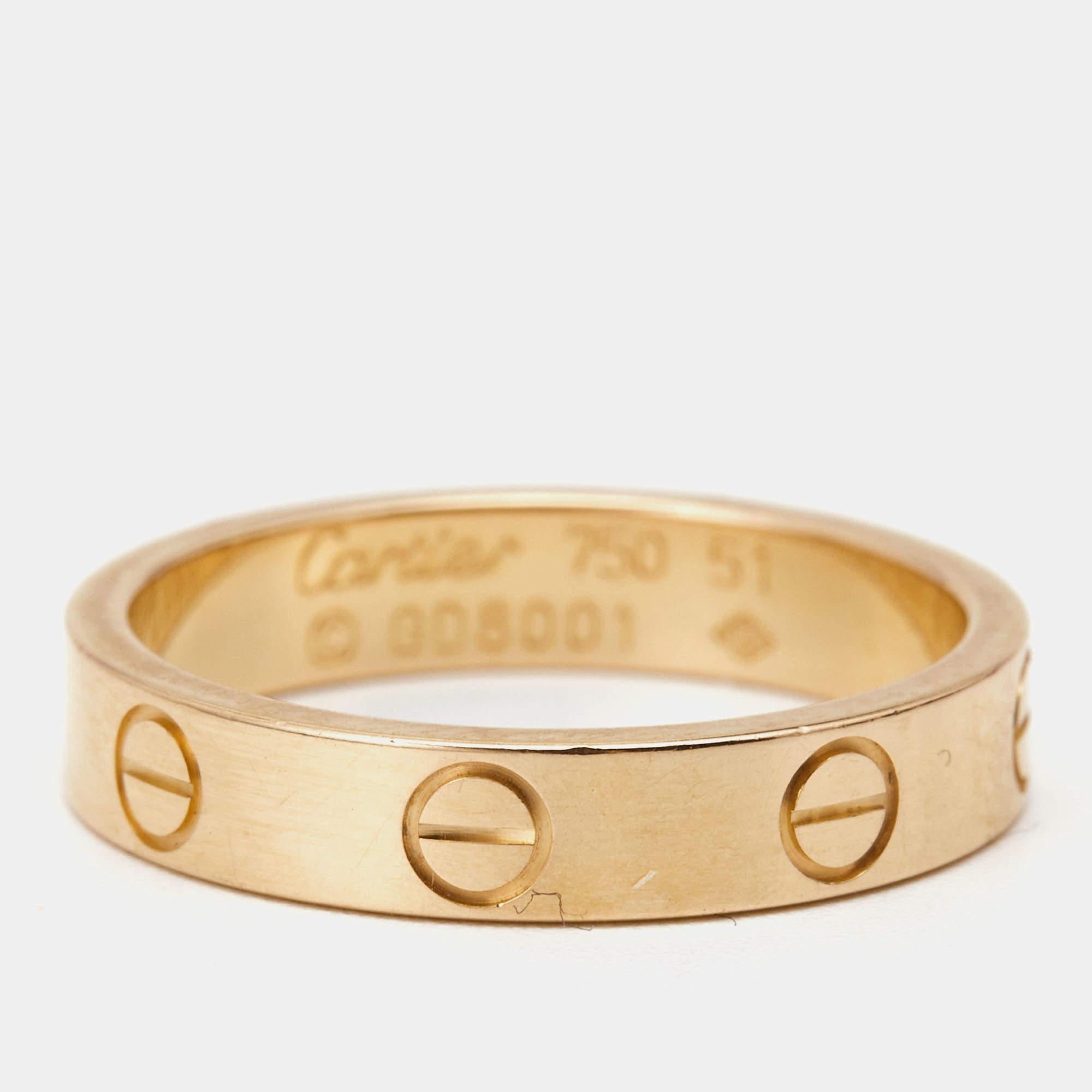 Cartier Love 18K Rose Gold Narrow Wedding Band Ring Size 51 2