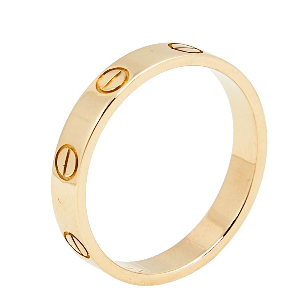 Contemporary Cartier Love 18k Rose Gold Narrow Wedding Band Ring Size 54