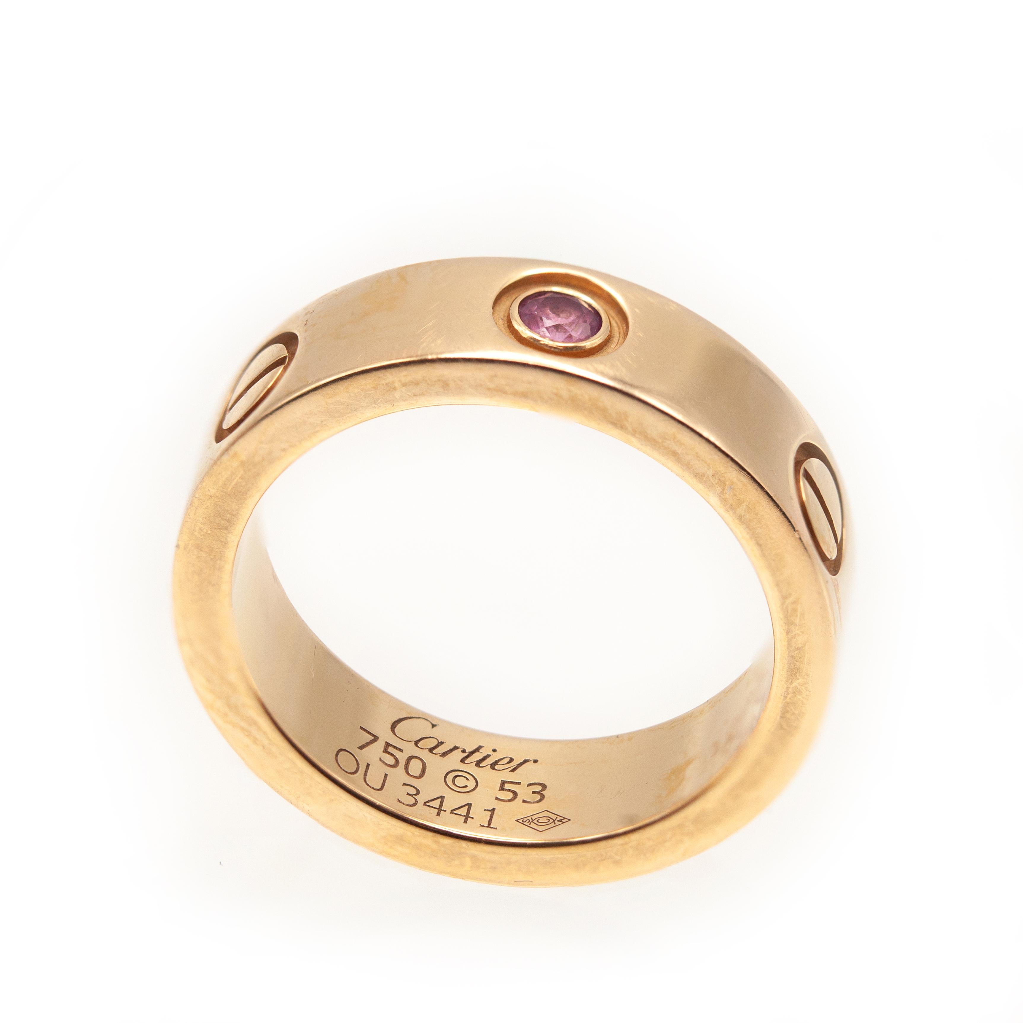 Anello Cartier Love in oro rosa 18 carati con zaffiro rosa in vendita 5