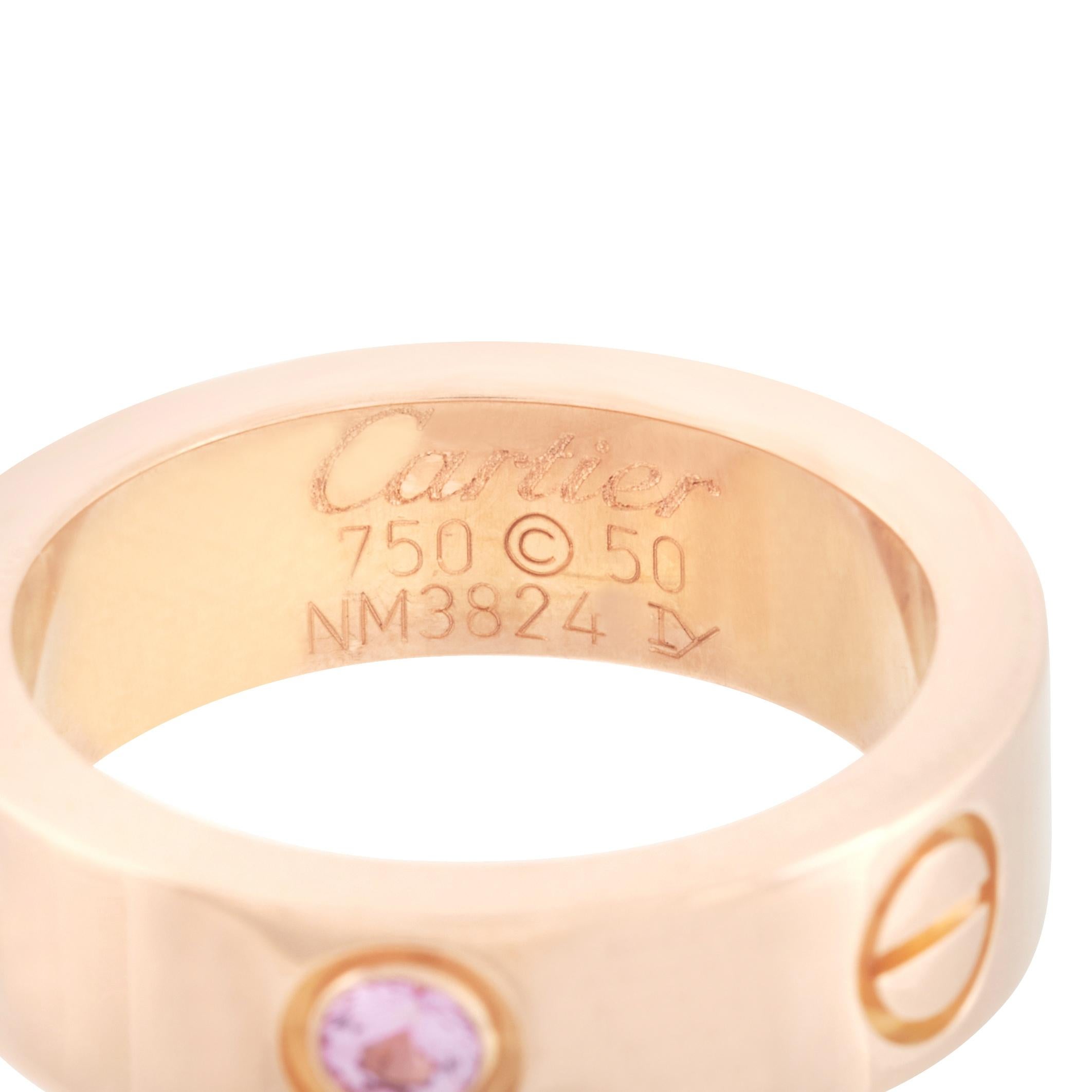 Round Cut Cartier Love 18k Rose Gold Pink Sapphire Ring