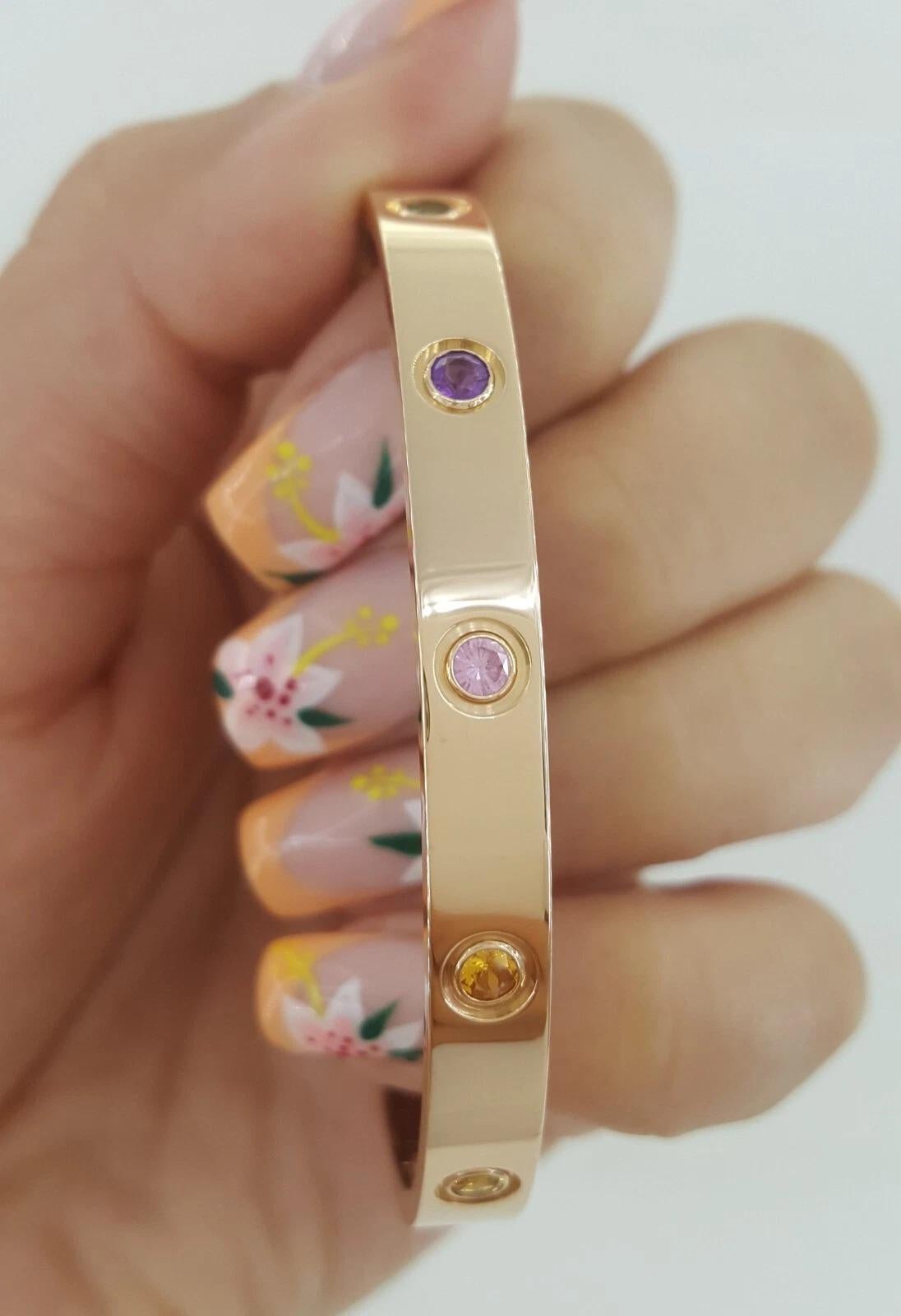 Donna Cartier Love Bracciale arcobaleno in oro rosa 18 carati largo 6 mm in vendita