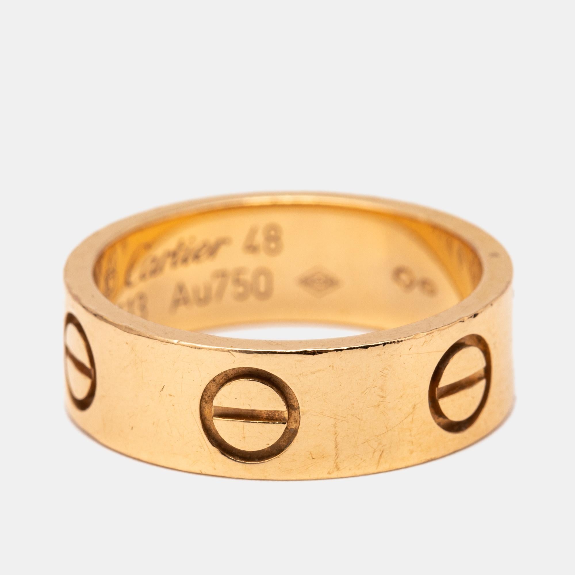 Aesthetic Movement Cartier Love 18k Rose Gold Ring Size 48