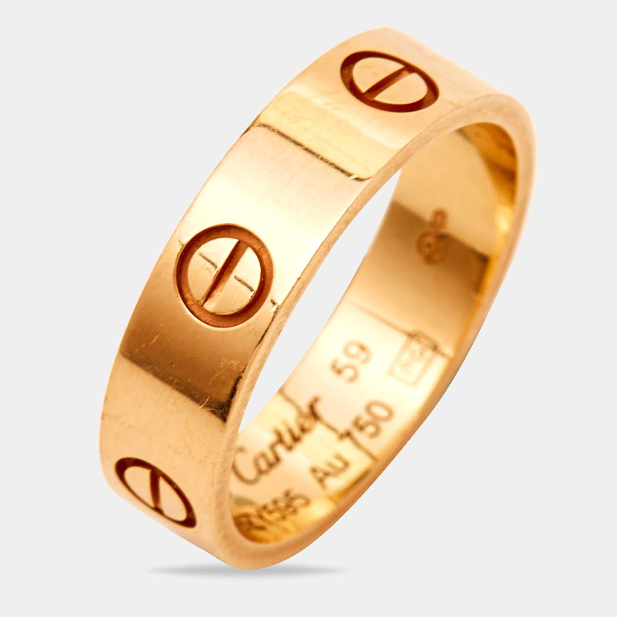 Cartier Love 18k Rose Gold Ring Size 59 In Fair Condition For Sale In Dubai, Al Qouz 2