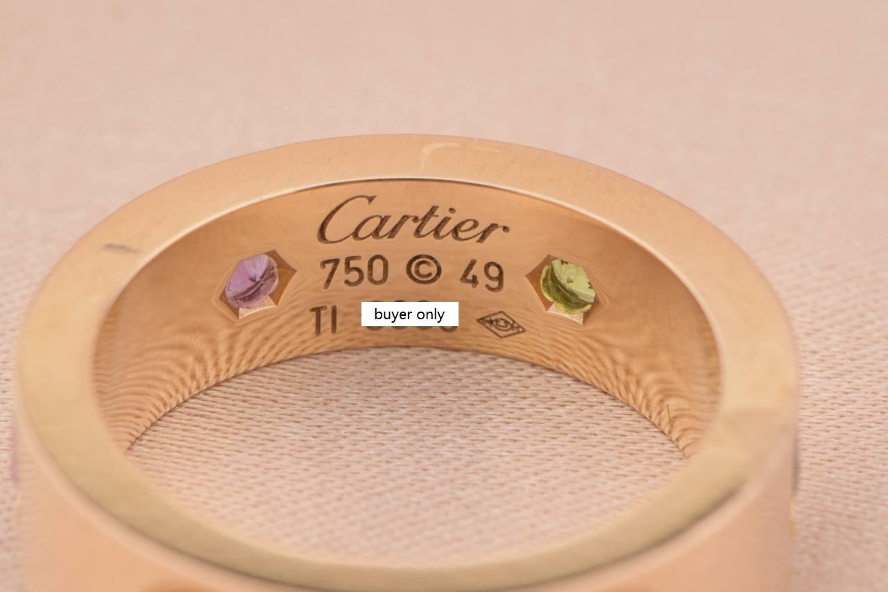 Cartier Love 18K Rose Gold Rose Multi Gem Ring In Excellent Condition In Banbury, GB