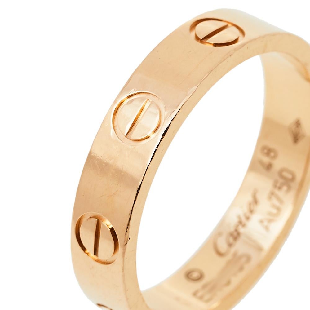 Contemporary Cartier Love 18K Rose Gold Wedding Band Ring Size 48