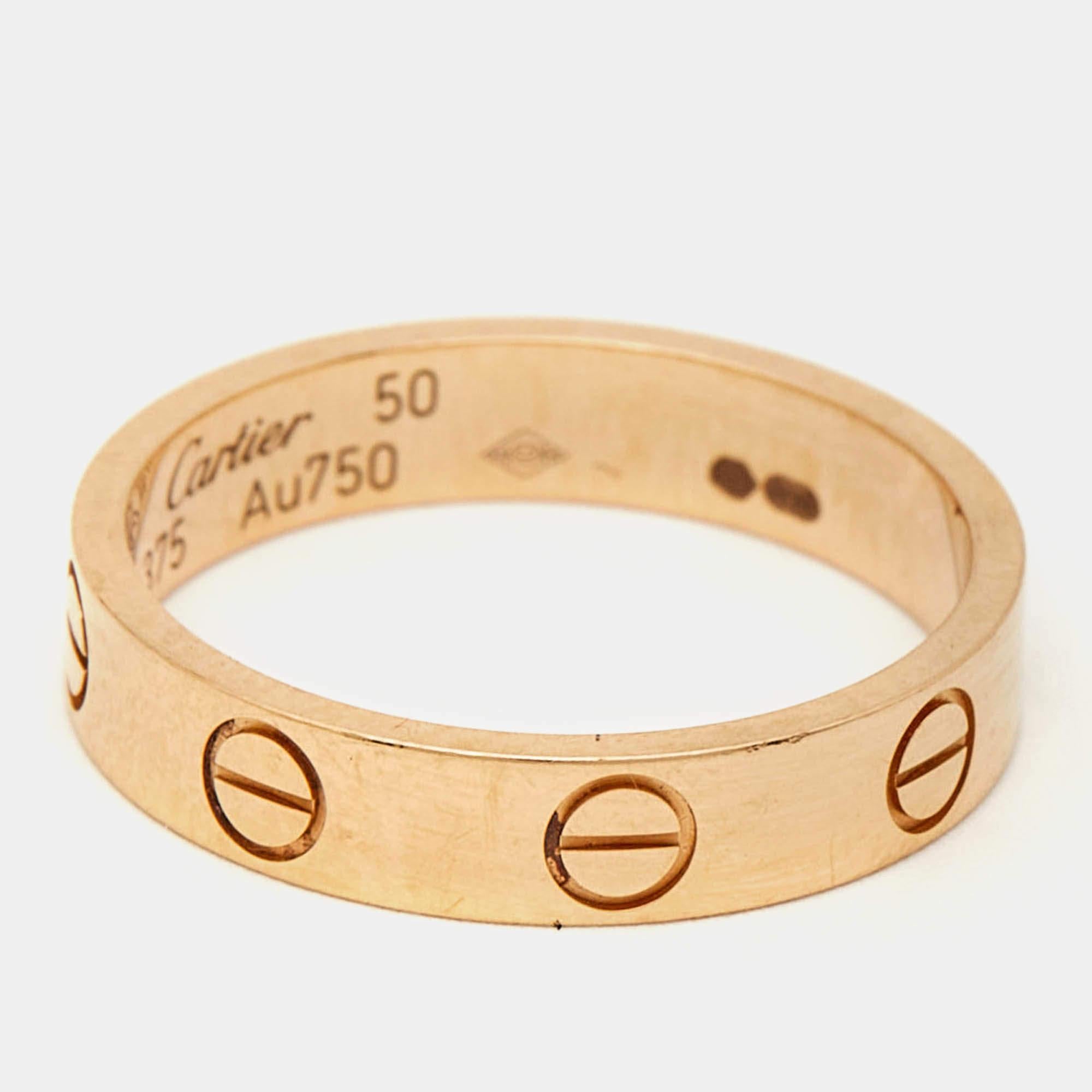 Cartier Love 18k Rose Gold Wedding Band Ring Size 50 In Good Condition For Sale In Dubai, Al Qouz 2