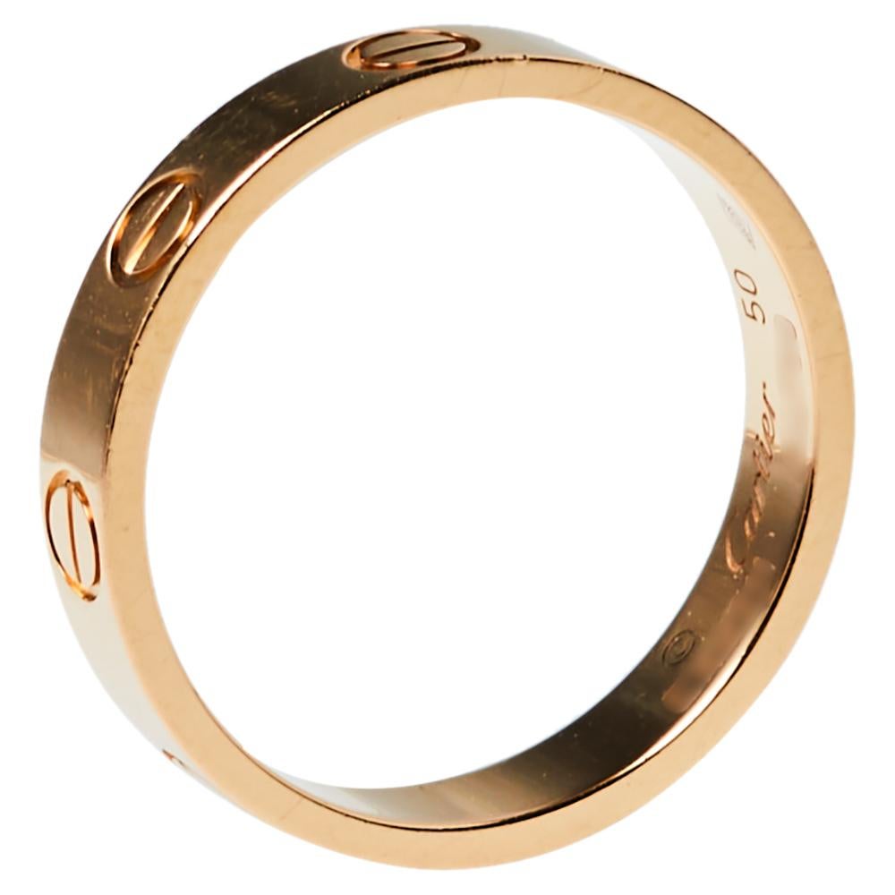 Cartier Love 18K Rose Gold Wedding Band Ring Size 50 In Good Condition In Dubai, Al Qouz 2