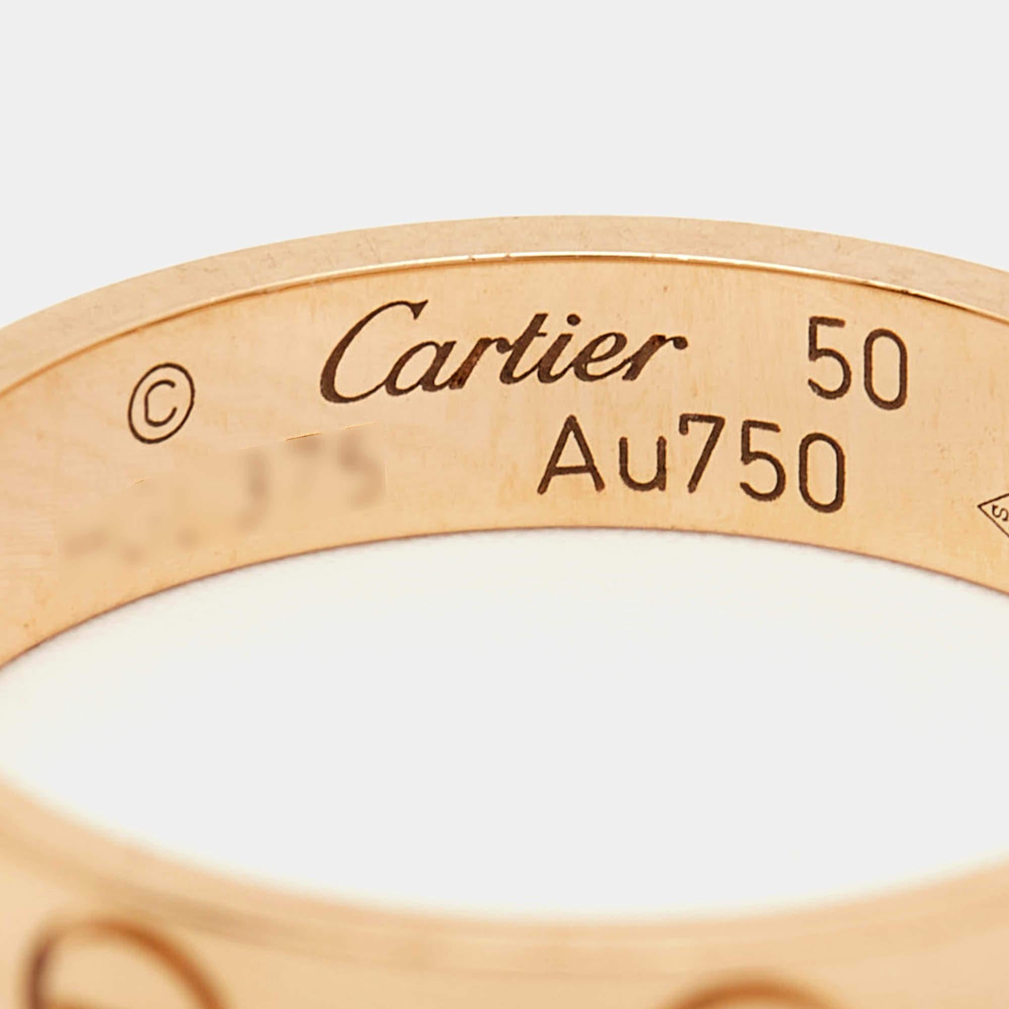 Cartier Love 18k Rose Gold Wedding Band Ring Size 50 For Sale 2