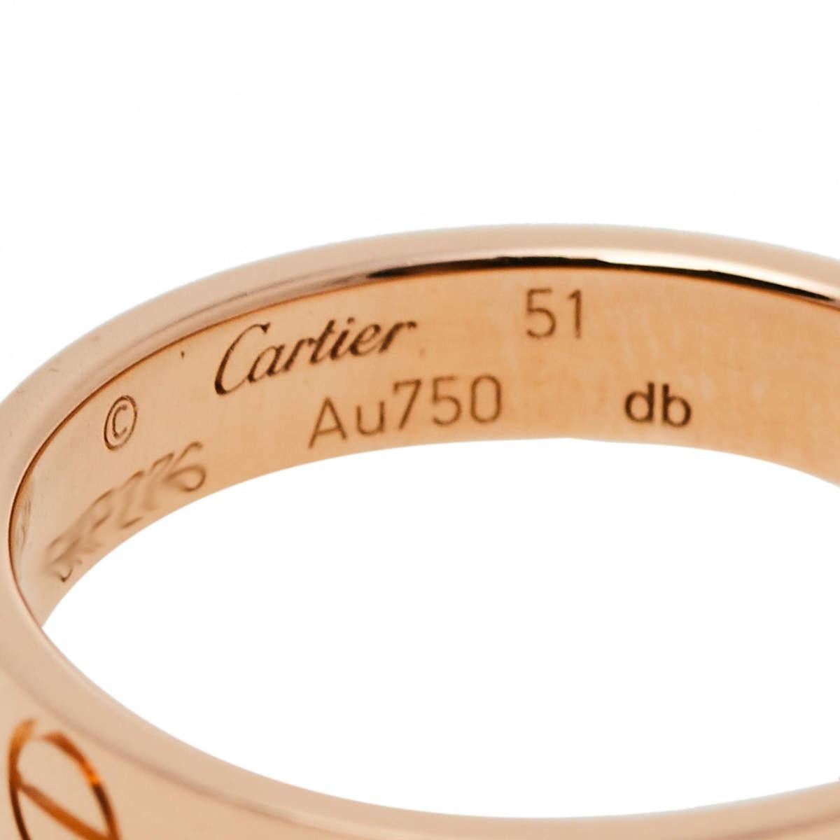 Contemporary Cartier Love 18K Rose Gold Wedding Band Ring Size 51