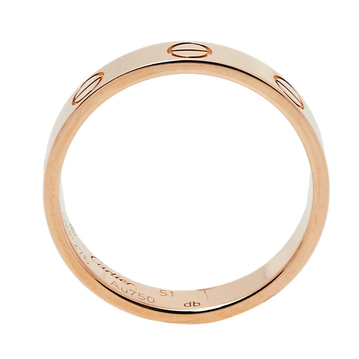 Cartier Love 18K Rose Gold Wedding Band Ring Size 51 In Good Condition In Dubai, Al Qouz 2