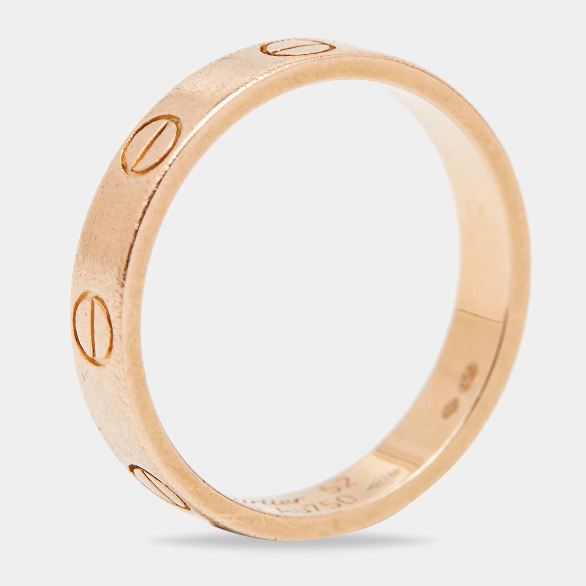 Cartier's Love band continues to be a favored choice when it comes to choosing a wedding or engagement ring and even as a special addition to one's collection. A ring version of the Love bracelet from the 1970s, this creation heralds the idea of