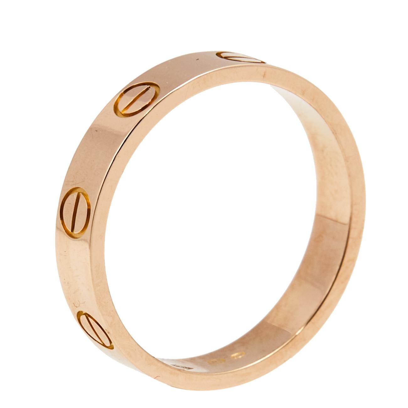 Contemporary Cartier Love 18K Rose Gold Wedding Band Ring Size 52