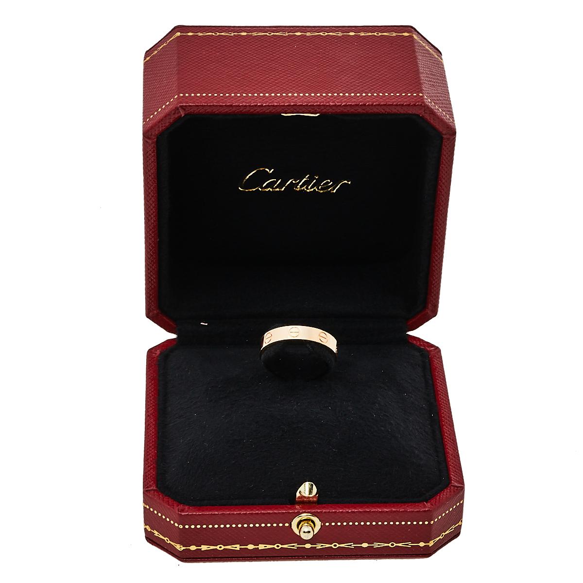 Cartier Love 18K Rose Gold Wedding Band Ring Size 52 In Good Condition In Dubai, Al Qouz 2