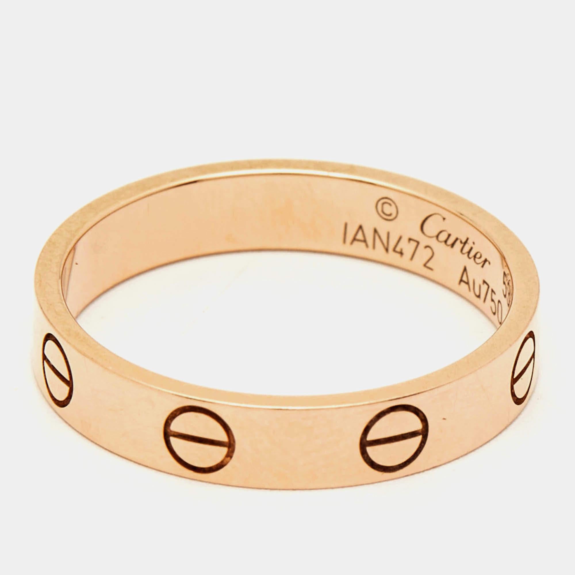 Women's Cartier Love 18k Rose Gold Wedding Band Ring Size 53
