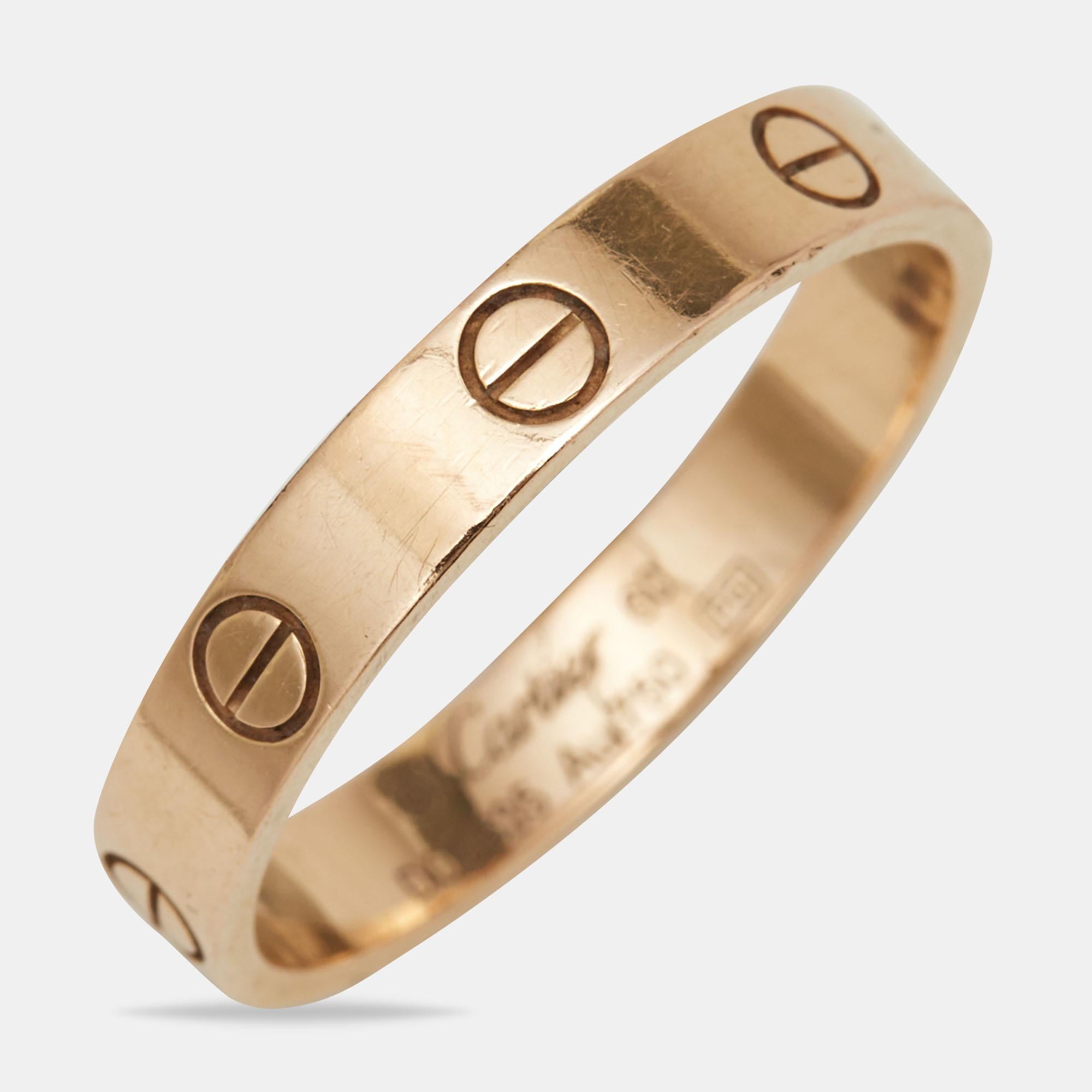 Cartier Love 18k Rose Gold Wedding Band Ring Size 60 at 1stDibs