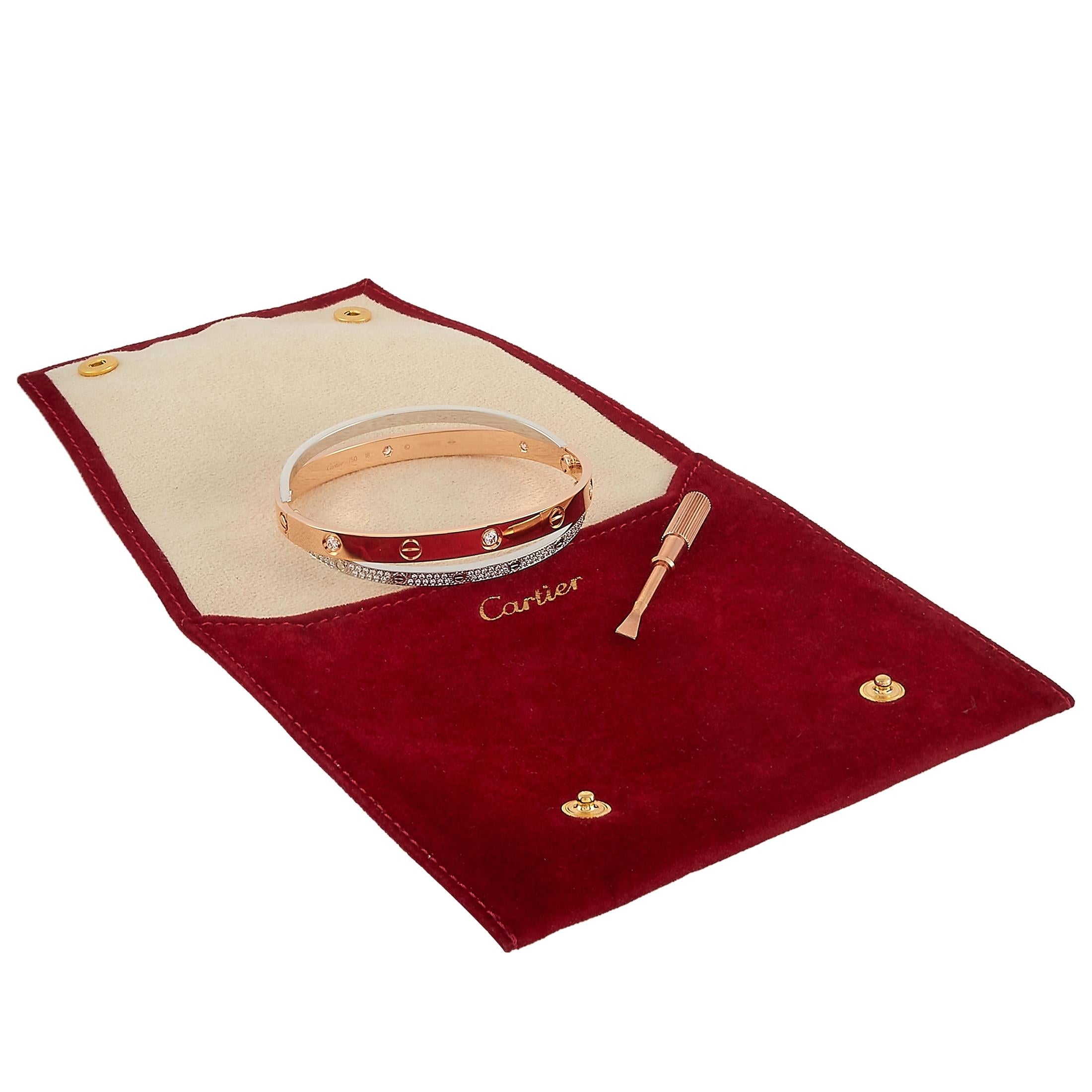 Women's Cartier LOVE 18K Rose and White Gold 1.47 Carat Diamond Pave Bangle Bracelet