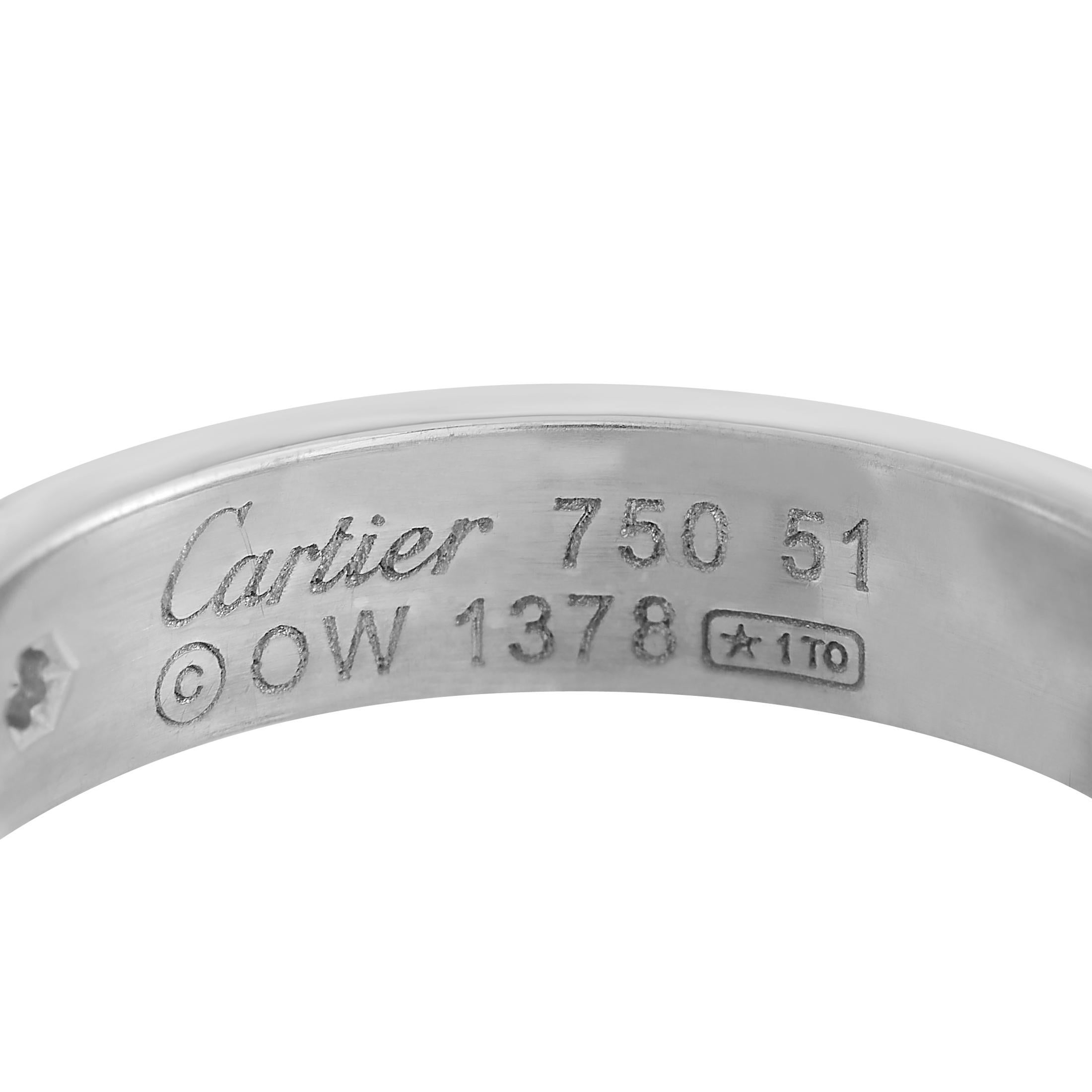 Cartier LOVE 18K White Gold 1 Diamond Band Ring In Excellent Condition In Southampton, PA