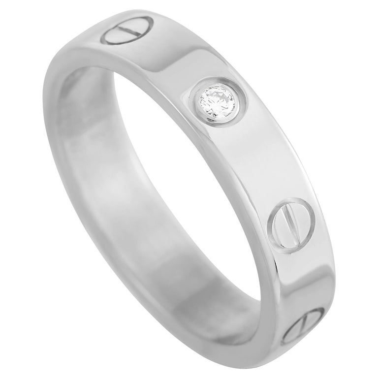 Cartier LOVE 18K White Gold 1 Diamond Band Ring For Sale
