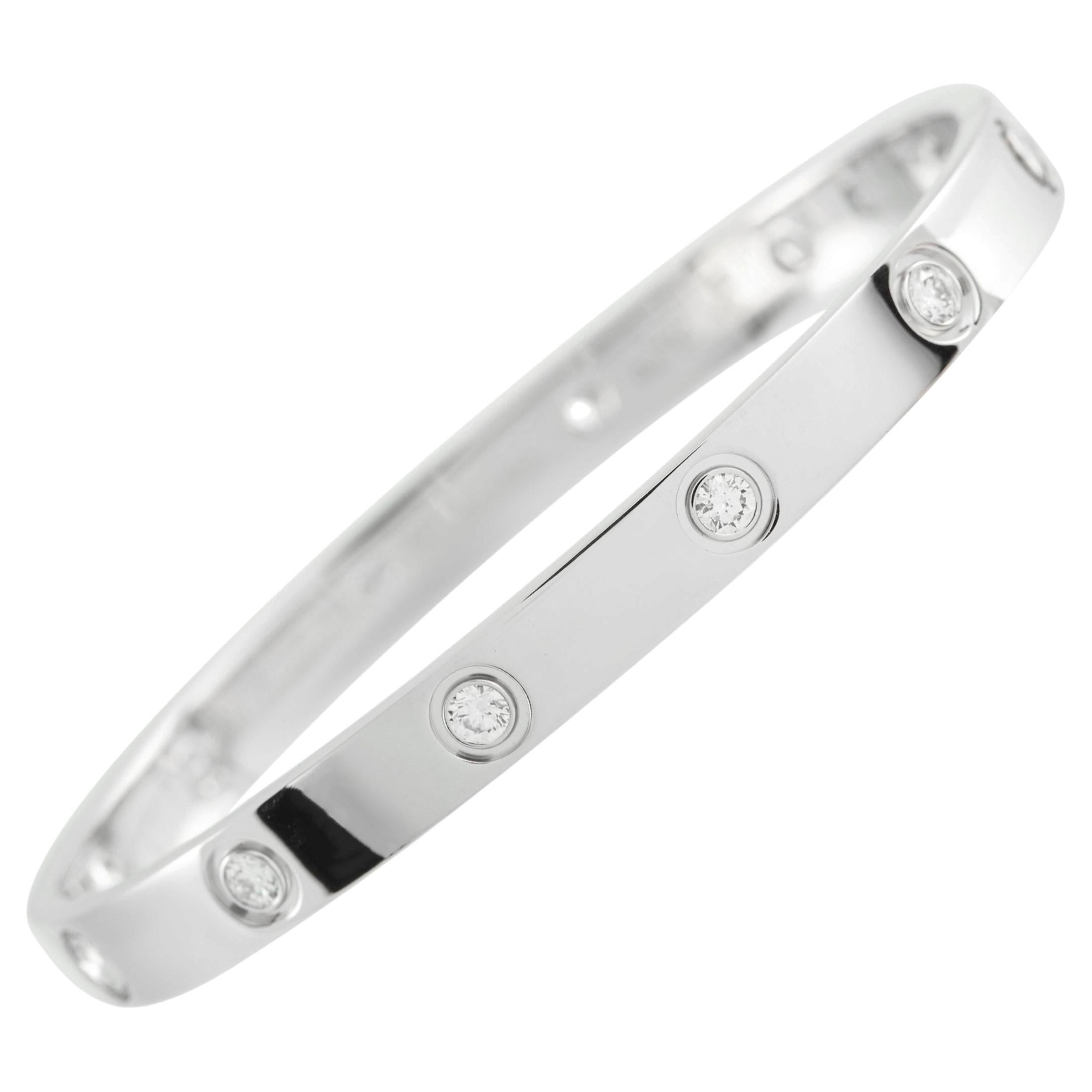 Cartier LOVE 18K White Gold 10-Diamond Bracelet CA10-040826