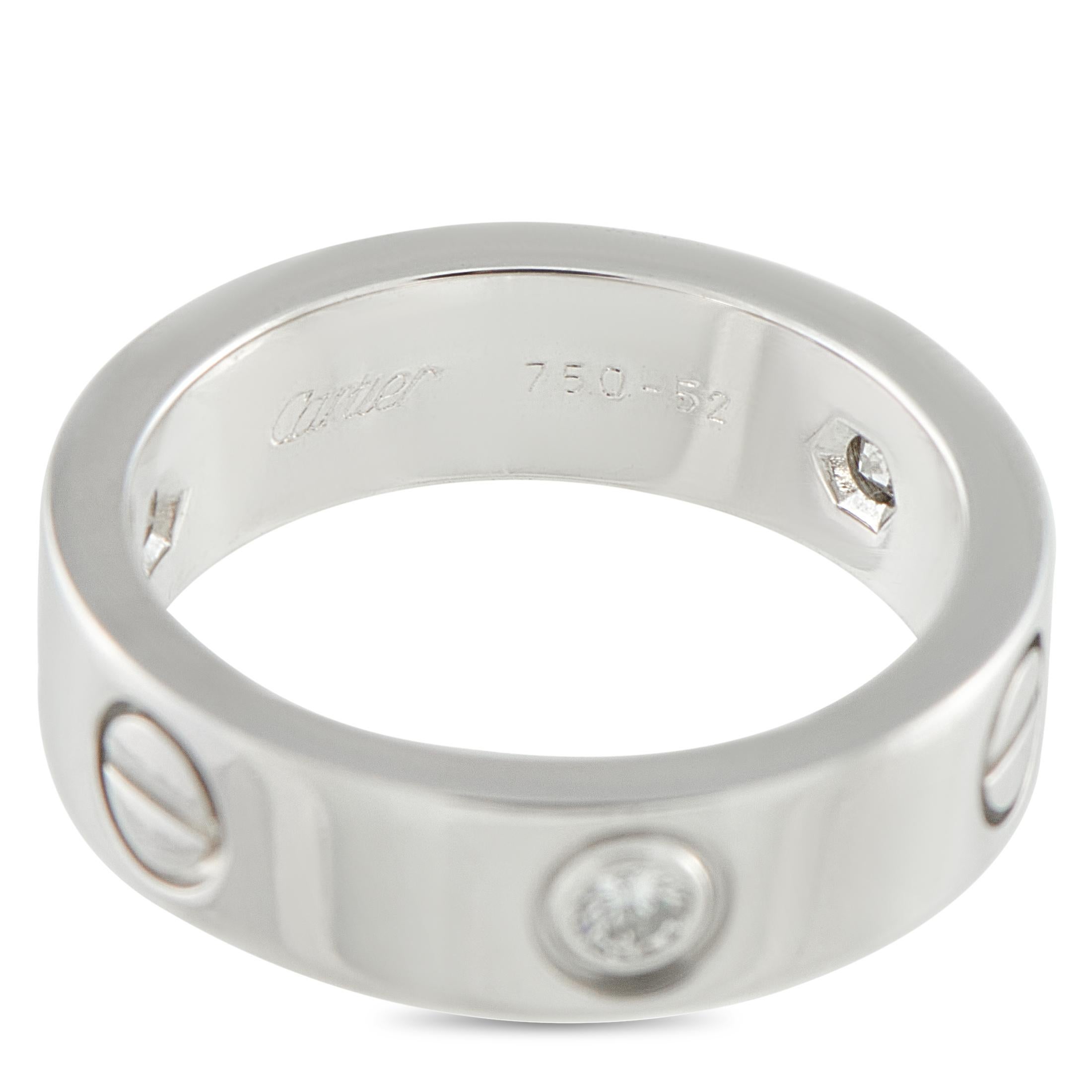 Cartier LOVE 18K White Gold 3-Diamond Ring en Excelente estado para la venta en Southampton, PA