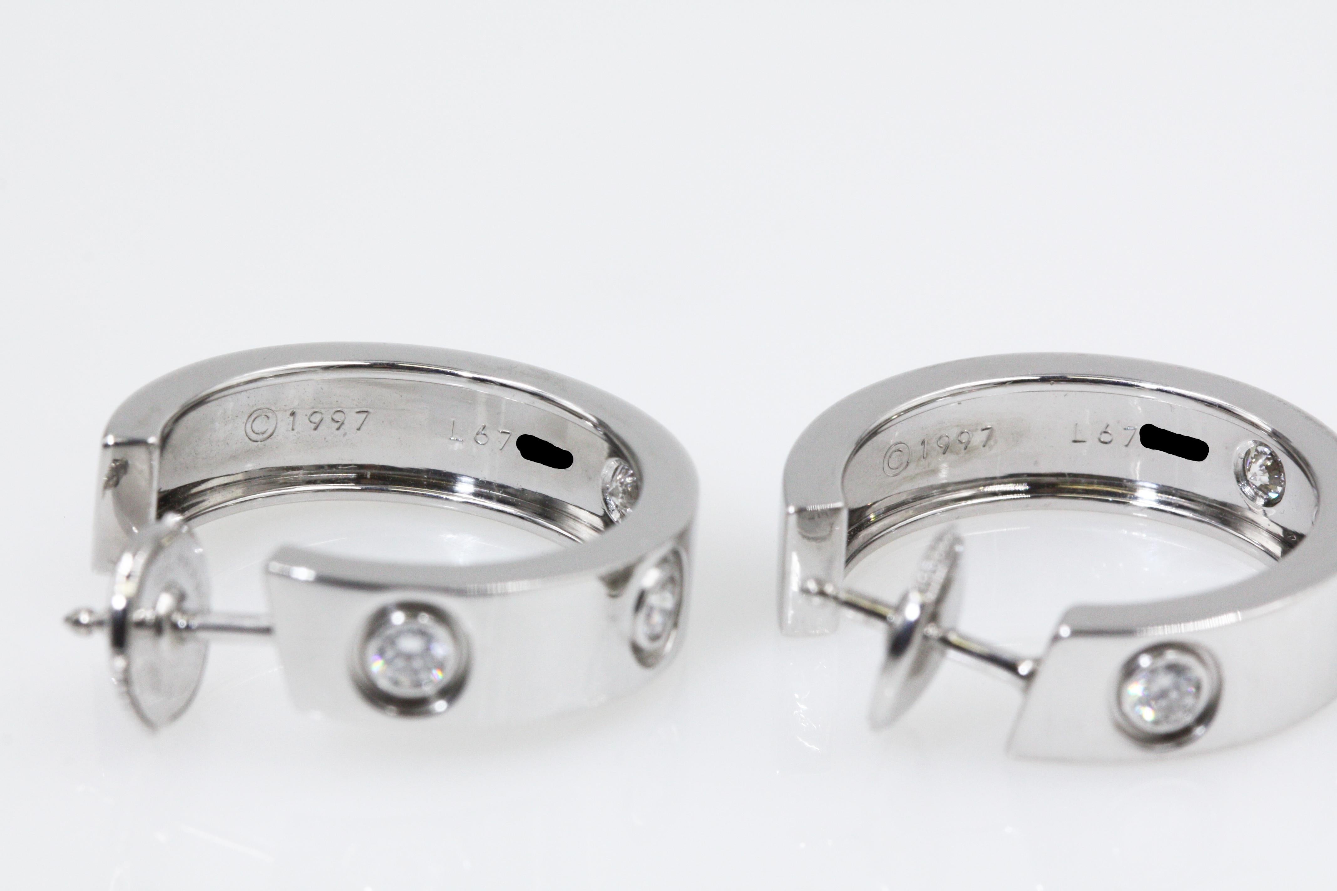 Cartier Love 18 Karat White Gold 3 Diamonds Earrings In Good Condition In New York, NY