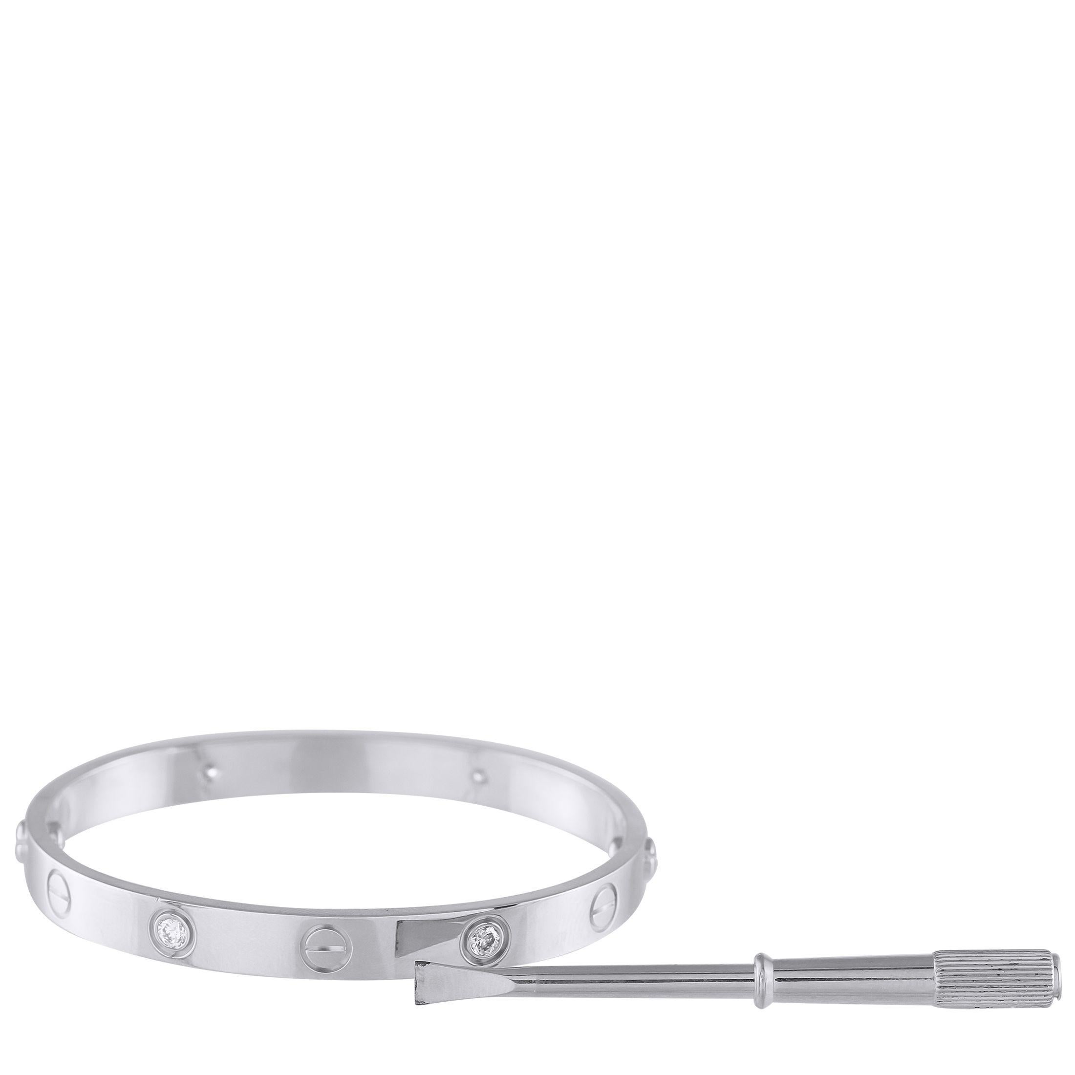 Cartier LOVE 18K Weißgold 4 Diamant-Armband Größe 16 (Rundschliff) im Angebot
