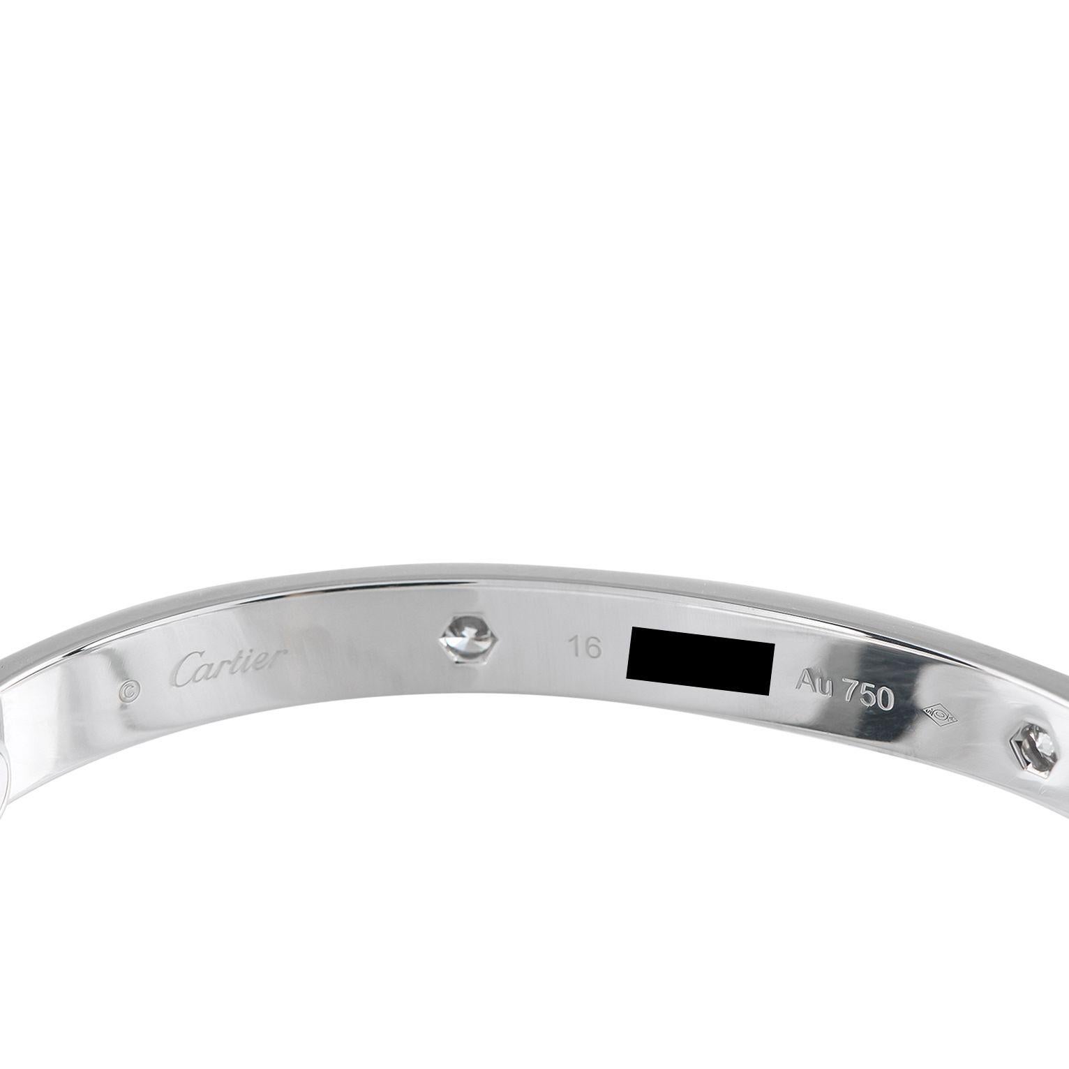 Cartier LOVE 18K Weißgold 4 Diamant-Armband Größe 16 im Zustand „Hervorragend“ im Angebot in Southampton, PA