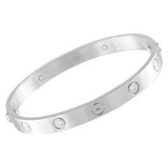 Cartier LOVE 18K White Gold 4 Diamond Bracelet Size 16
