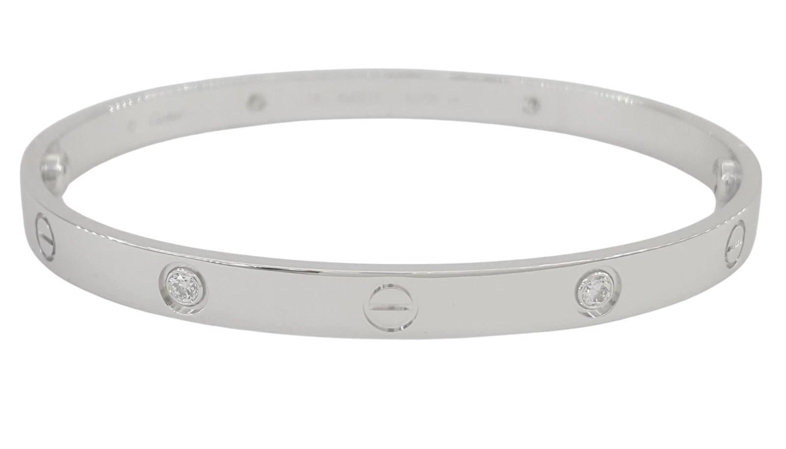Cartier LOVE 18K White Gold 4 Diamond Bracelet, Size 20, 0.42 Carat Total