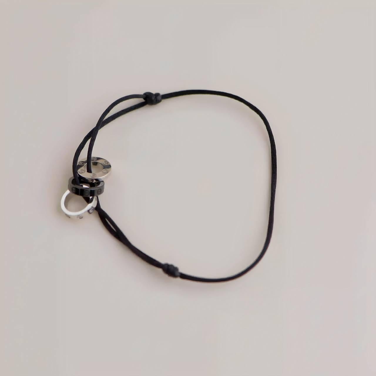 Cartier Love 18k White Gold 4 Diamond Sevres Porcelain Black Cord Bracelet 1