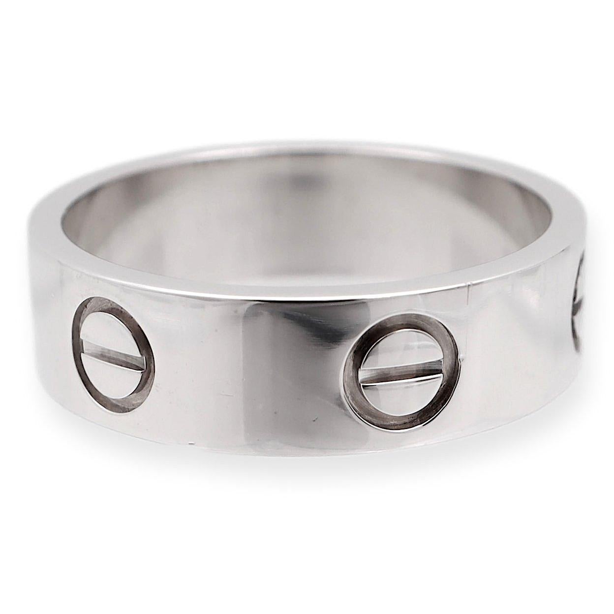 Modern Cartier Love 18K White Gold 5.5mm Size 54 (US6.75) Band Ring For Sale