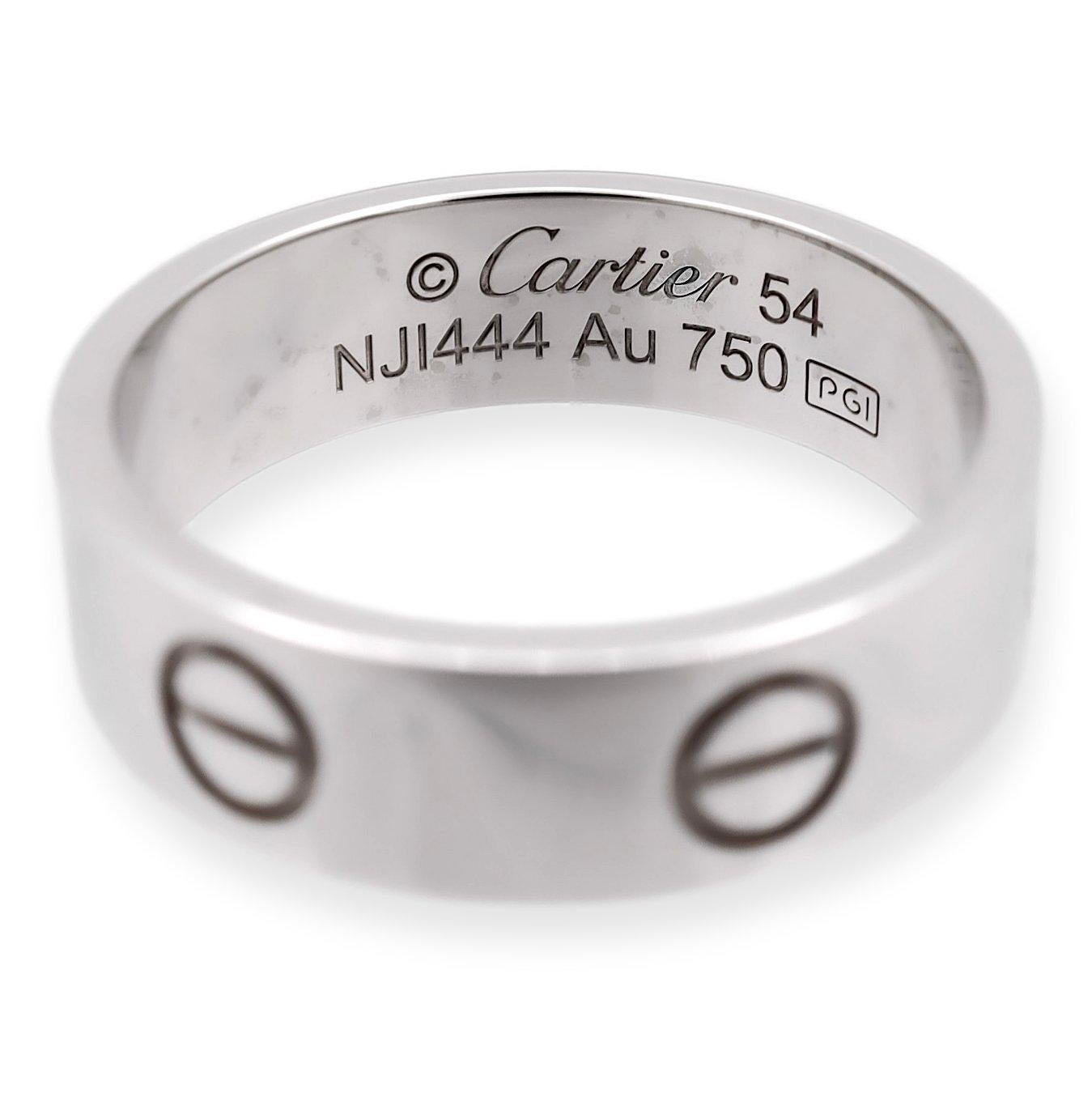 Cartier Love 18K White Gold 5.5mm Size 54 (US6.75) Band Ring In Good Condition For Sale In New York, NY